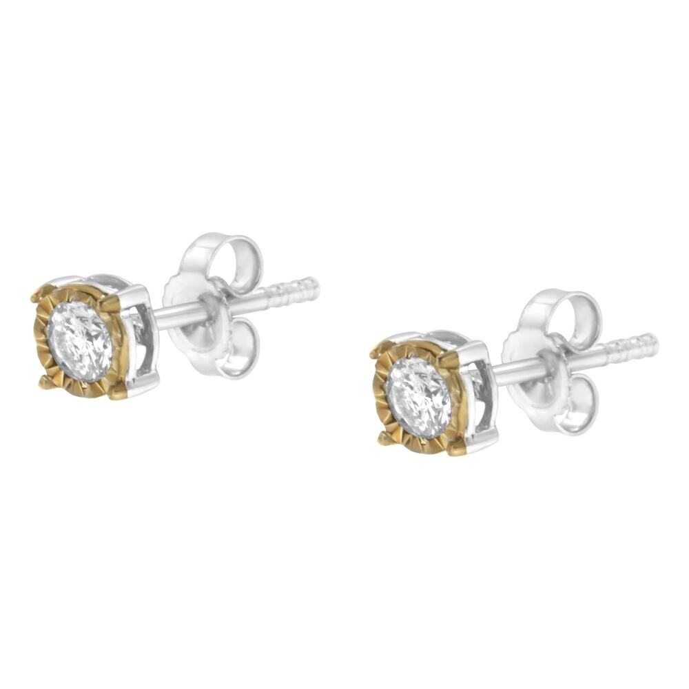 10K Two-Tone Yellow & White Gold 0.40 Cttw Diamond Miracle-Set Earrings - Picture 3 of 4